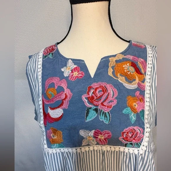 Floral Embroidered Striped Dress - Picture 7 of 11